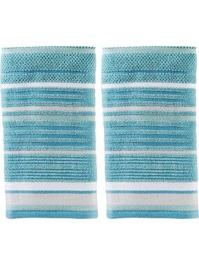 Soft & Absorbent 100% Cotton 2-Piece Hand Towel Set, Jacquard, Teal, 550 GSM